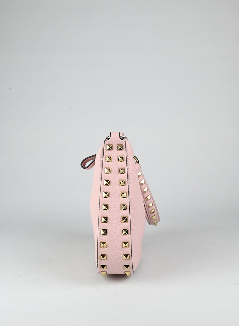 Valentino Borsa a spalla Rockstud in pelle rosa