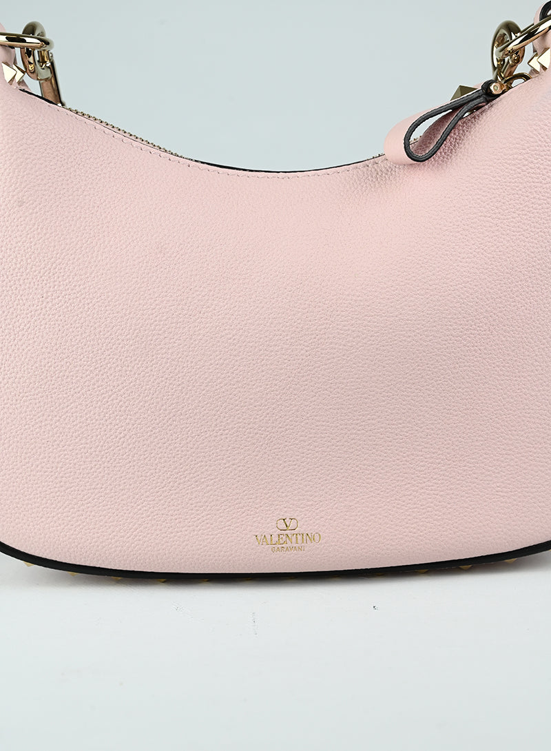 Valentino Borsa a spalla Rockstud in pelle rosa