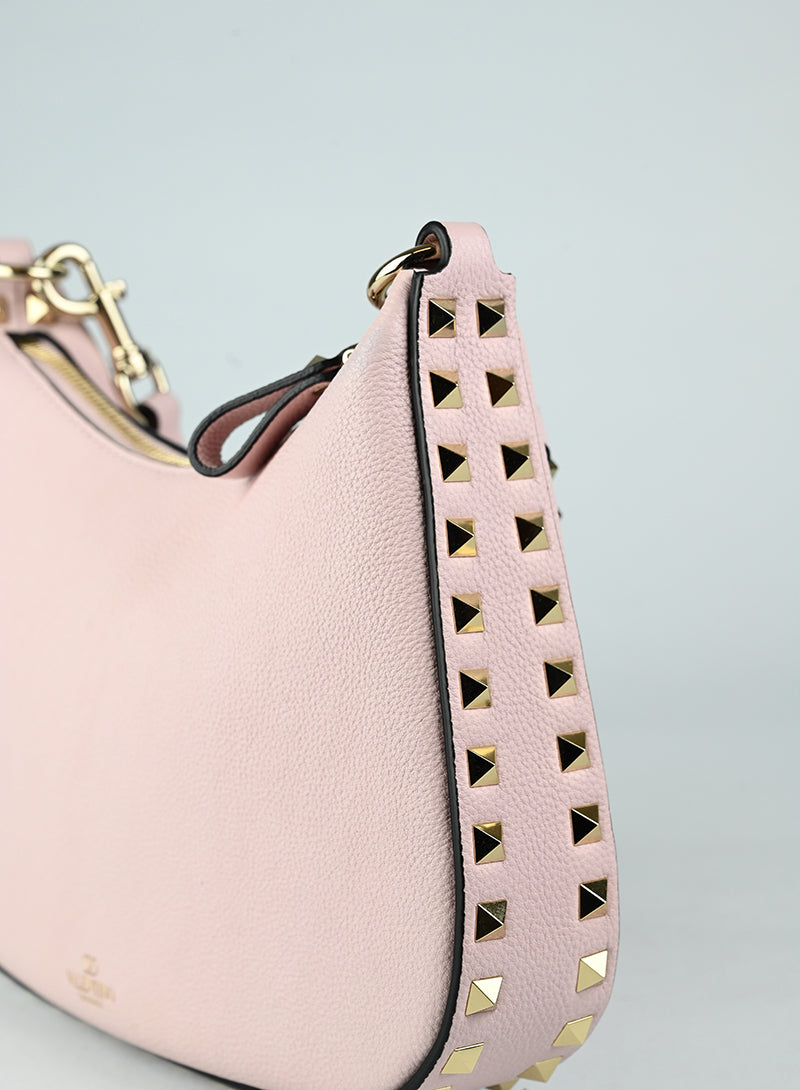 Valentino Borsa a spalla Rockstud in pelle rosa