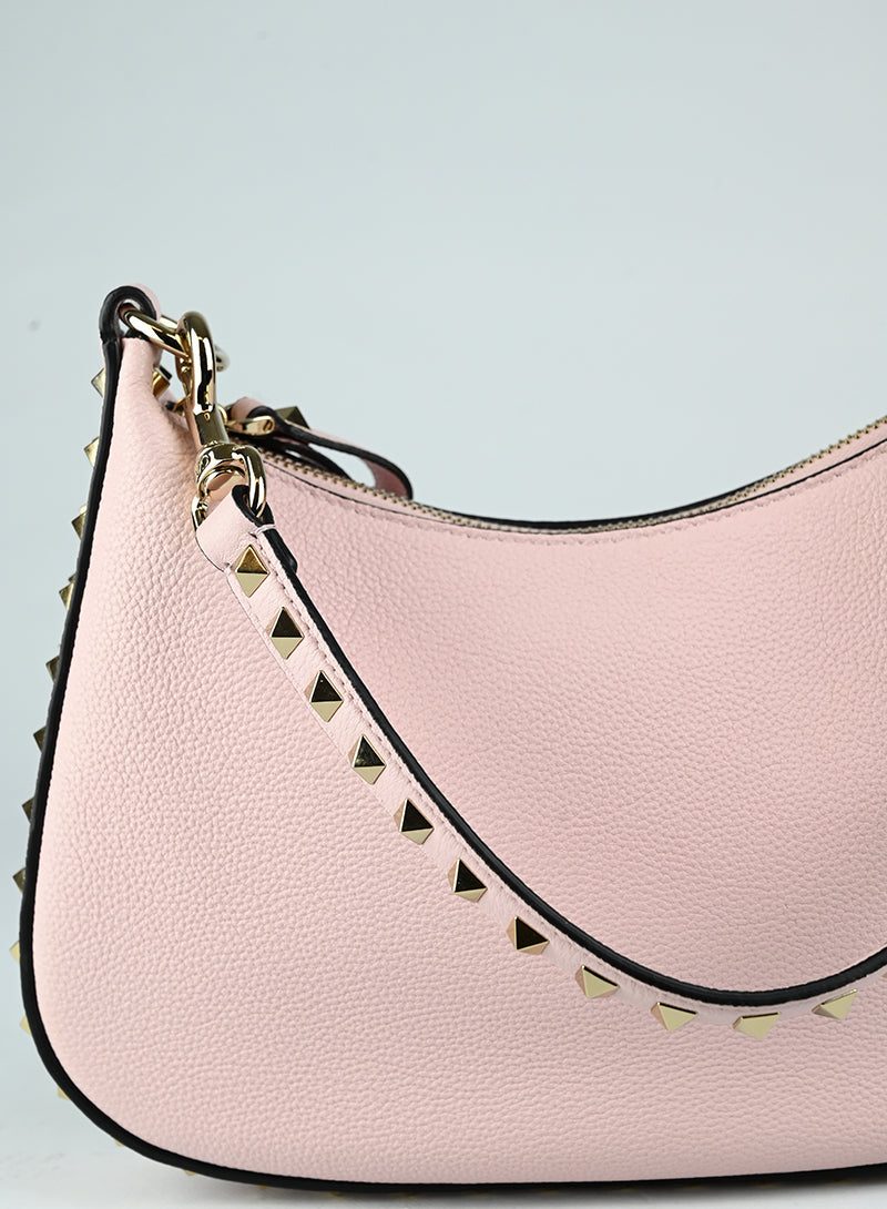 Valentino Borsa a spalla Rockstud in pelle rosa