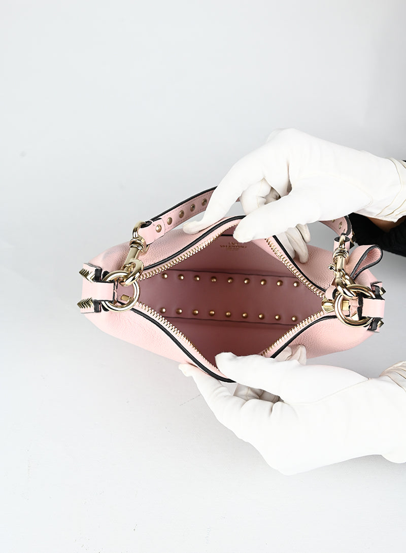 Valentino Borsa a spalla Rockstud in pelle rosa