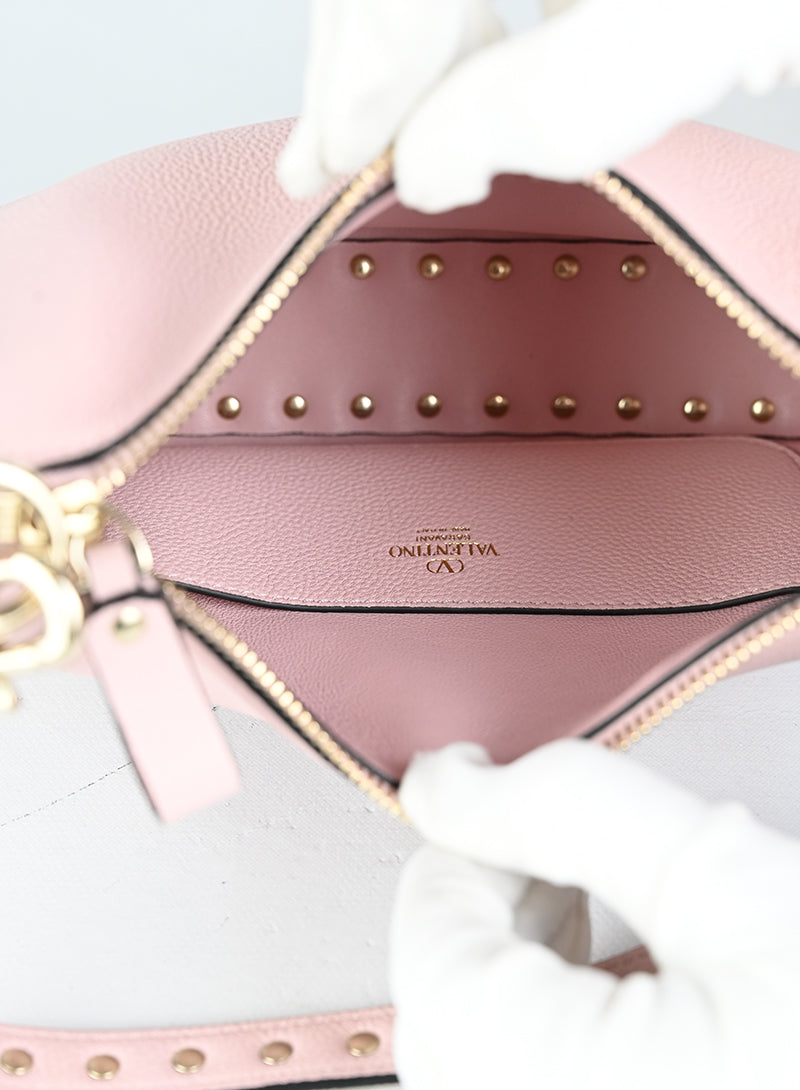 Valentino Borsa a spalla Rockstud in pelle rosa