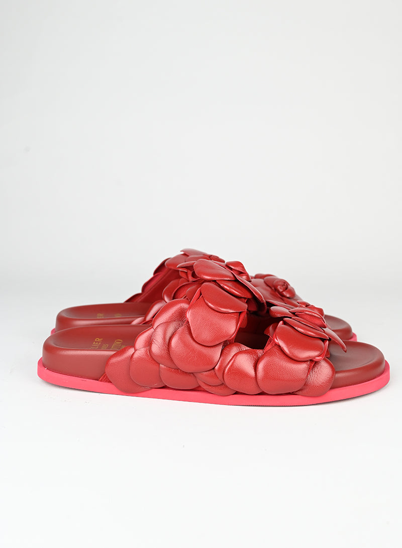 Valentino Sandali in pelle bordeaux con fiori - N. 39