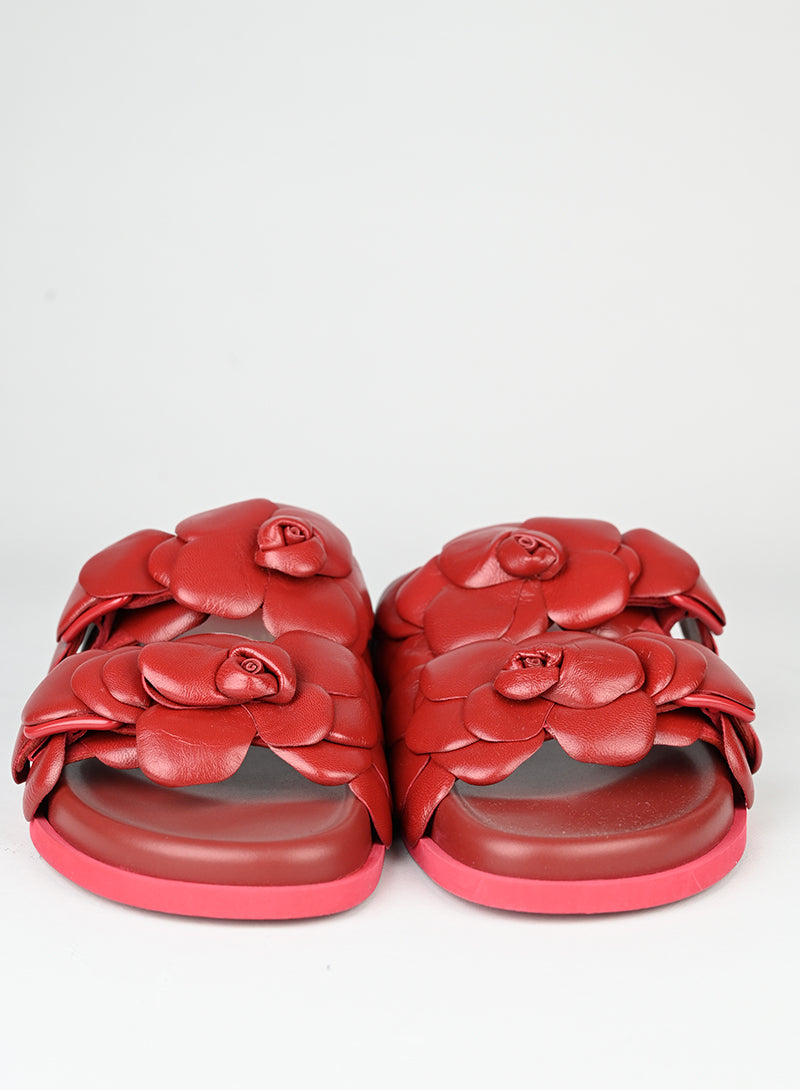Valentino Sandali in pelle bordeaux con fiori - N. 39