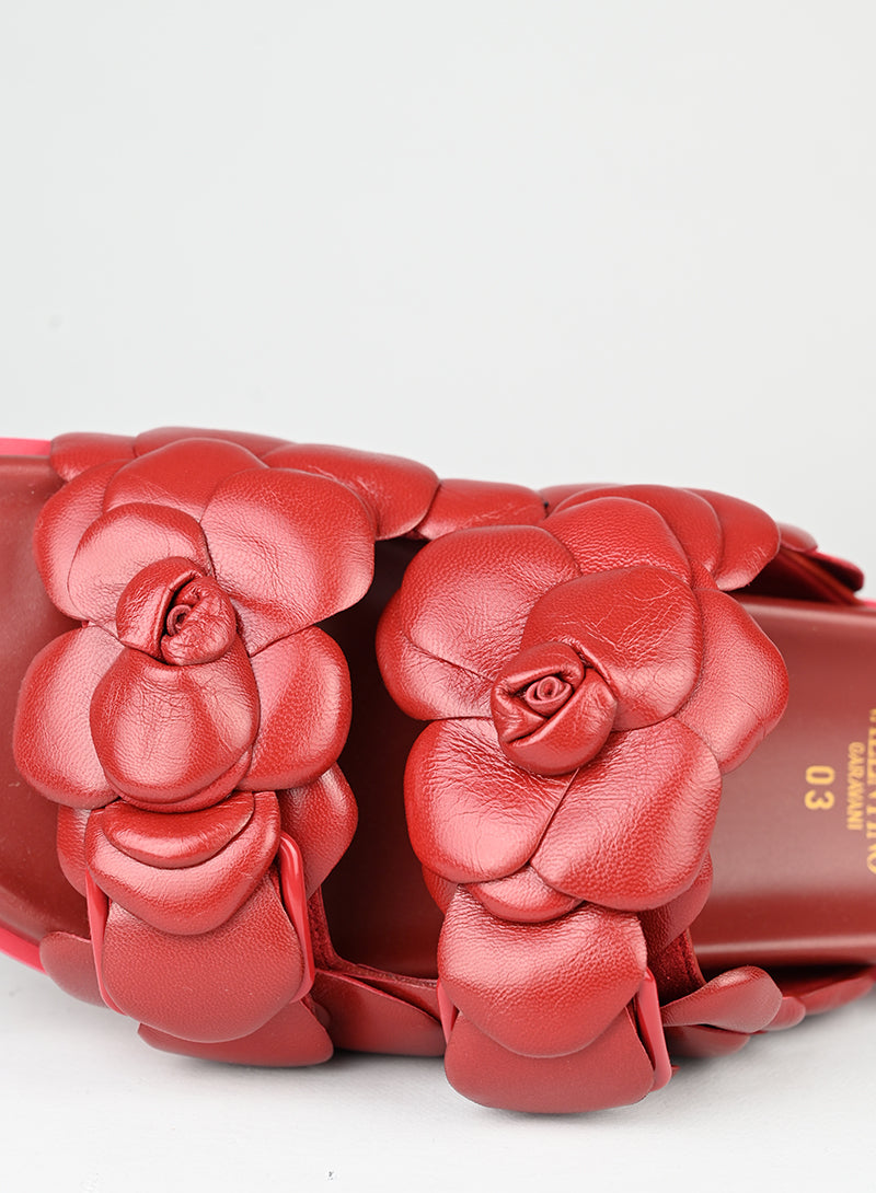 Valentino Sandali in pelle bordeaux con fiori - N. 39
