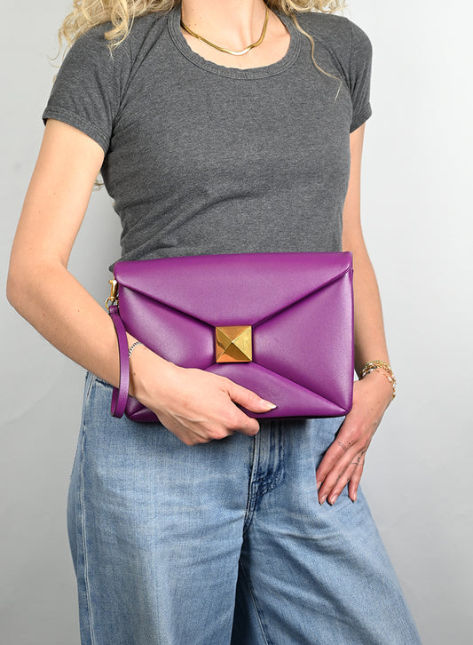 Valentino Clutch One Roman Stud in pelle viola
