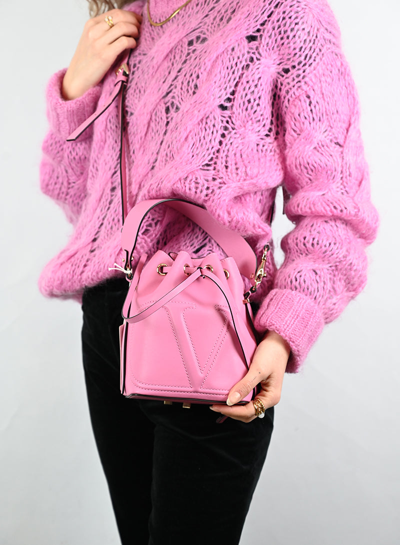 Valentino Borsa a secchiello in pelle rosa