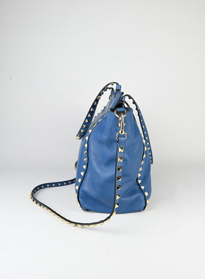 Valentino Borsa Rockstud in pelle blu