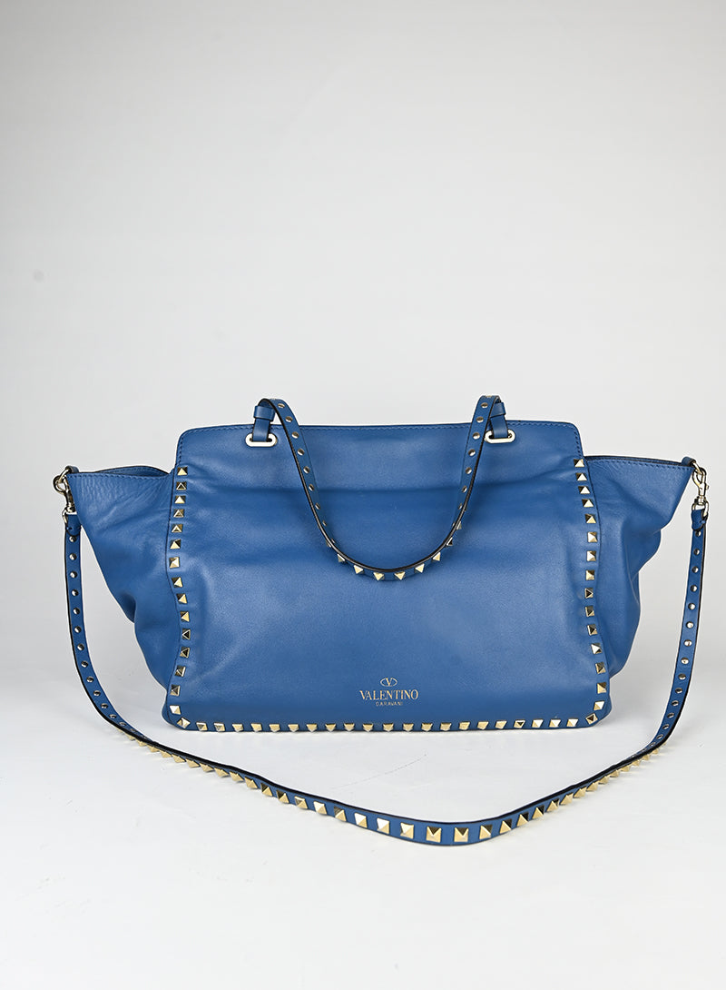 Valentino Borsa Rockstud in pelle blu