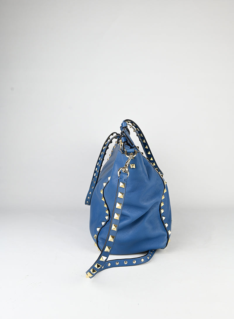Valentino Borsa Rockstud in pelle blu