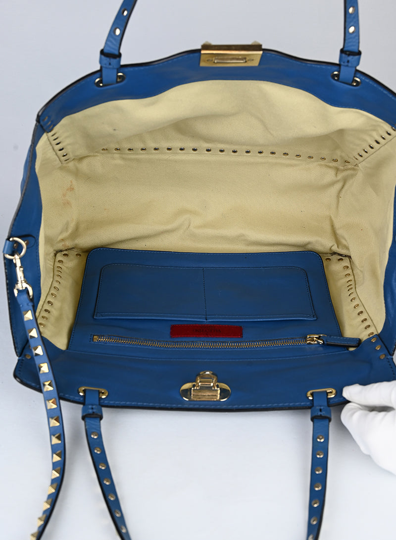 Valentino Borsa Rockstud in pelle blu