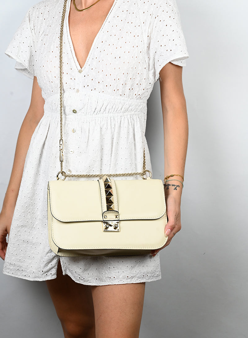 Valentino Borsa Rockstud in pelle burro