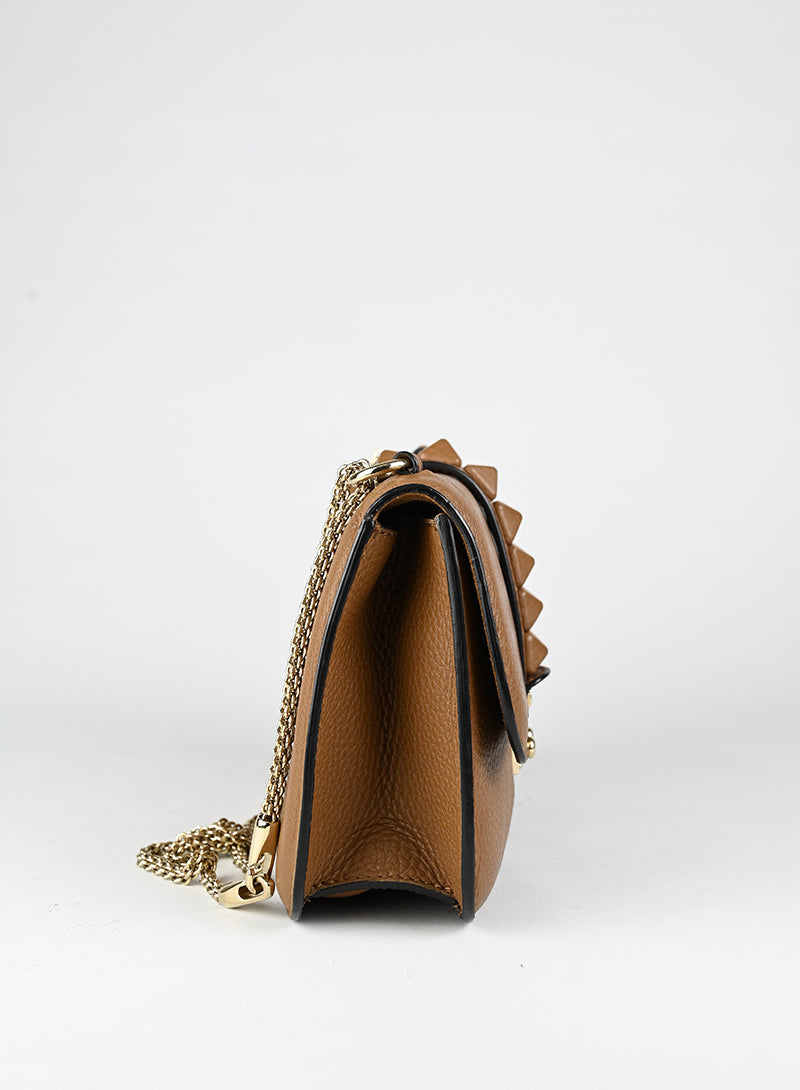 Valentino Borsa Rockstud Glam Lock in pelle marrone
