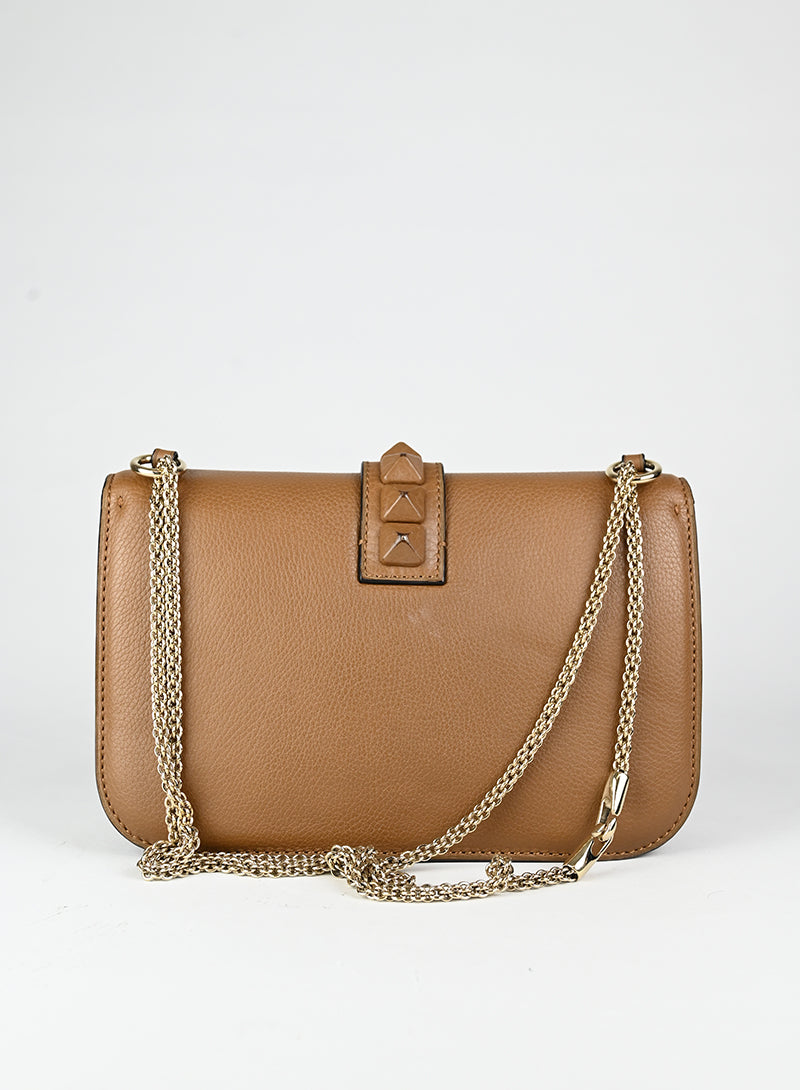 Valentino Borsa Rockstud Glam Lock in pelle marrone