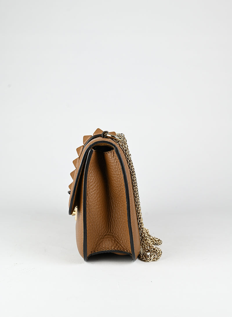 Valentino Borsa Rockstud Glam Lock in pelle marrone
