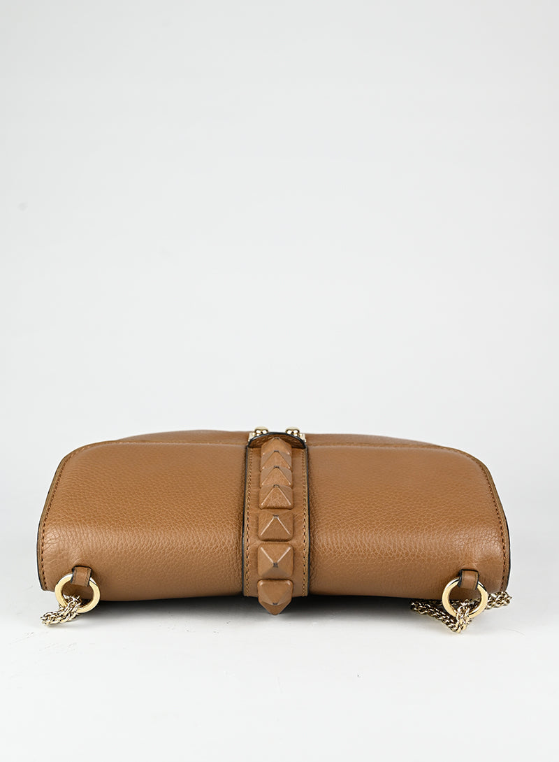 Valentino Borsa Rockstud Glam Lock in pelle marrone
