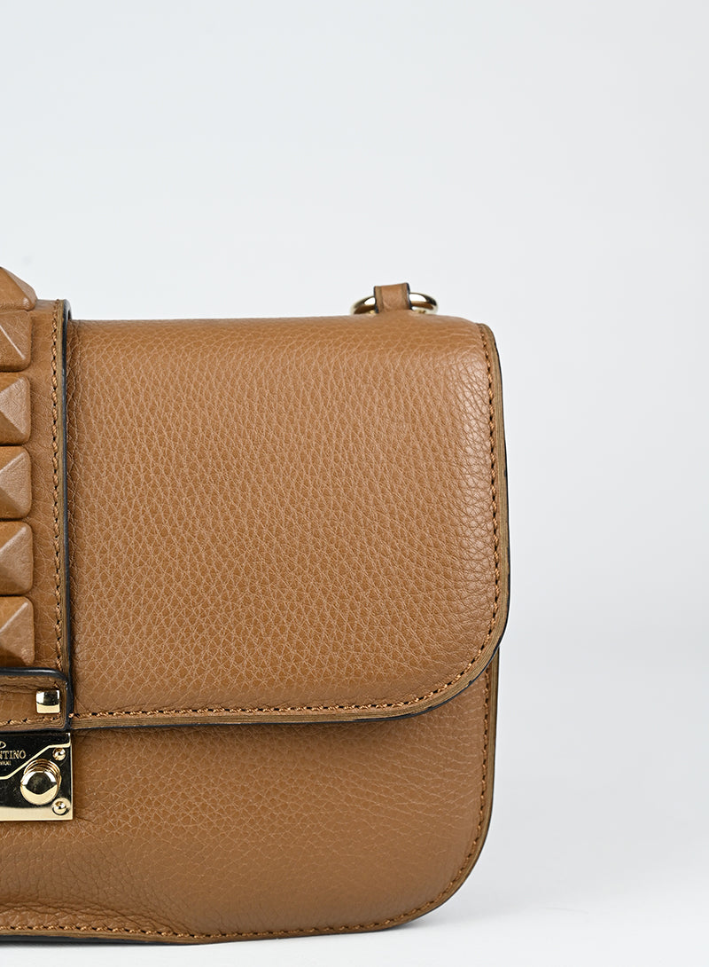 Valentino Borsa Rockstud Glam Lock in pelle marrone