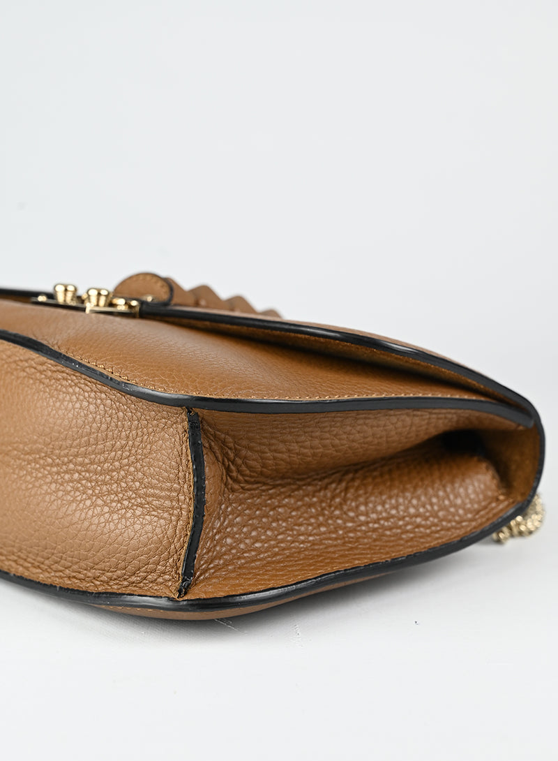 Valentino Borsa Rockstud Glam Lock in pelle marrone