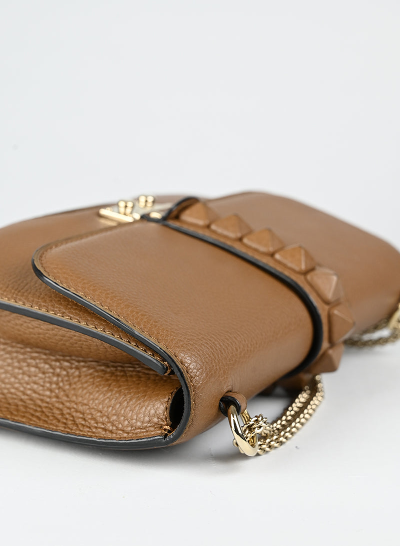 Valentino Borsa Rockstud Glam Lock in pelle marrone