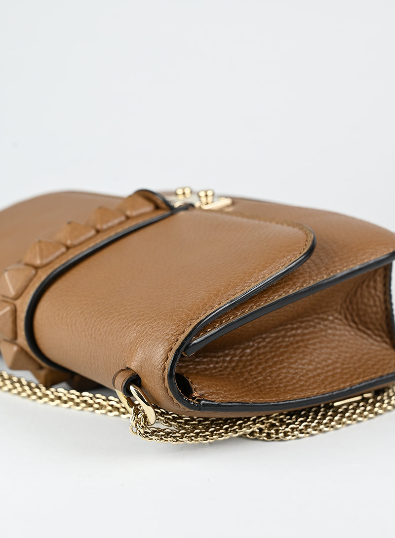 Valentino Borsa Rockstud Glam Lock in pelle marrone