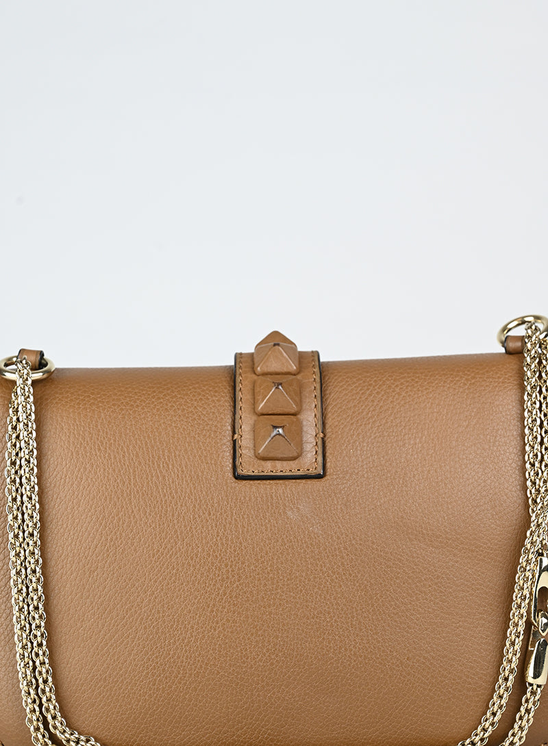 Valentino Borsa Rockstud Glam Lock in pelle marrone