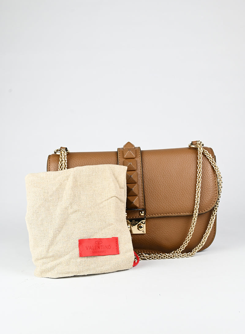 Valentino Borsa Rockstud Glam Lock in pelle marrone