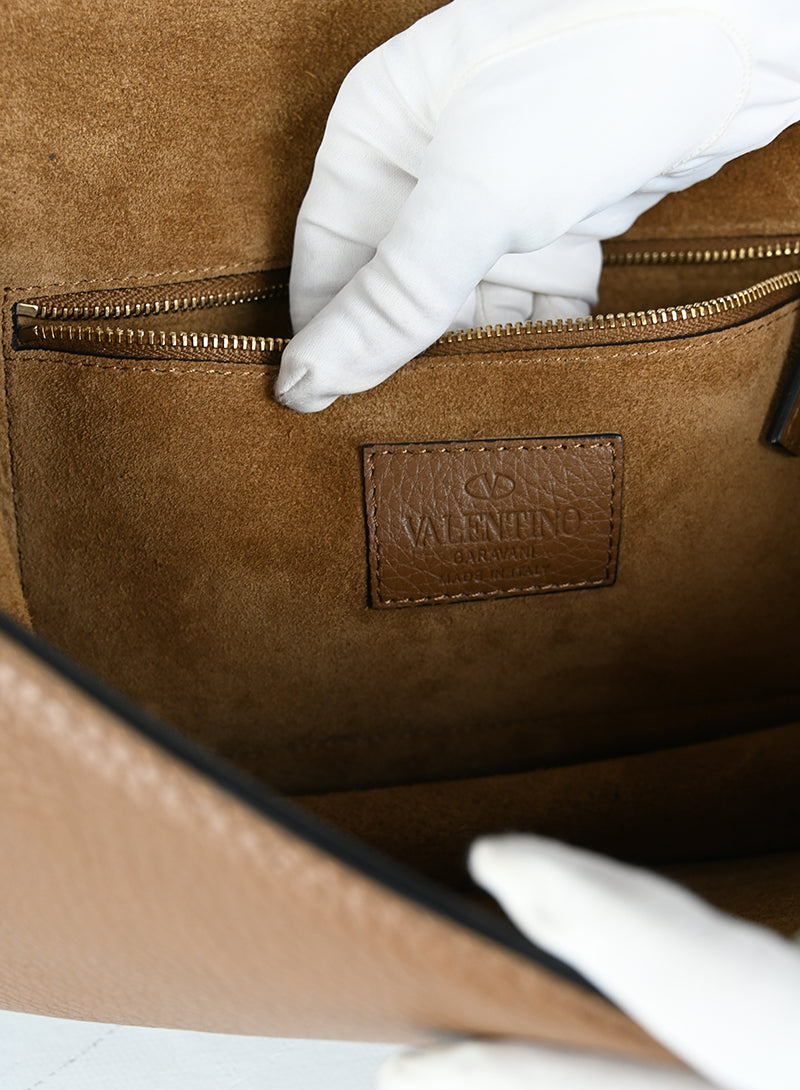 Valentino Borsa Rockstud Glam Lock in pelle marrone