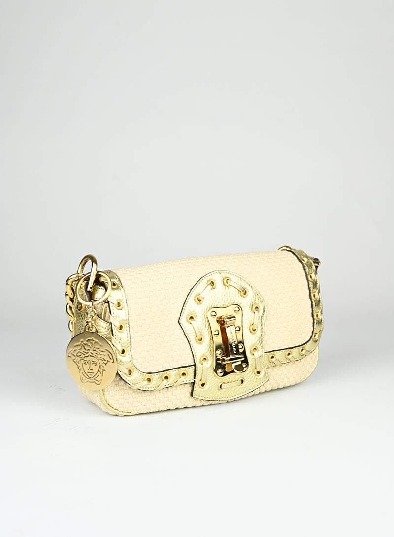 Versace Borsa a spalla in Tricot panna
