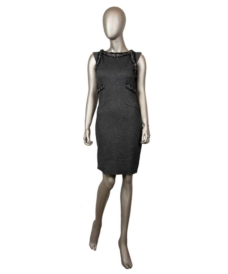 Chanel Abito a tubino grigio melange in lurex e cashmere - Tg. 40 - lesleyluxuryvintage