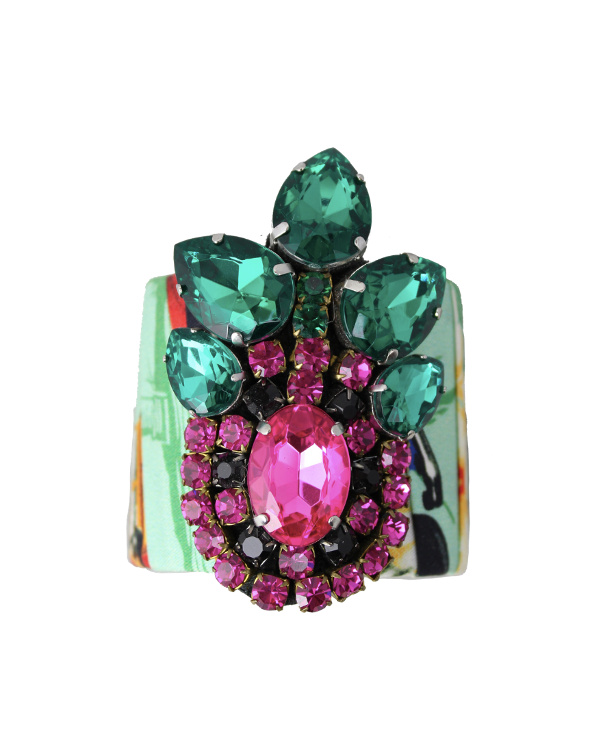 Stella Jean Bracciale rigido in tessuto verde con pietre - lesleyluxuryvintage