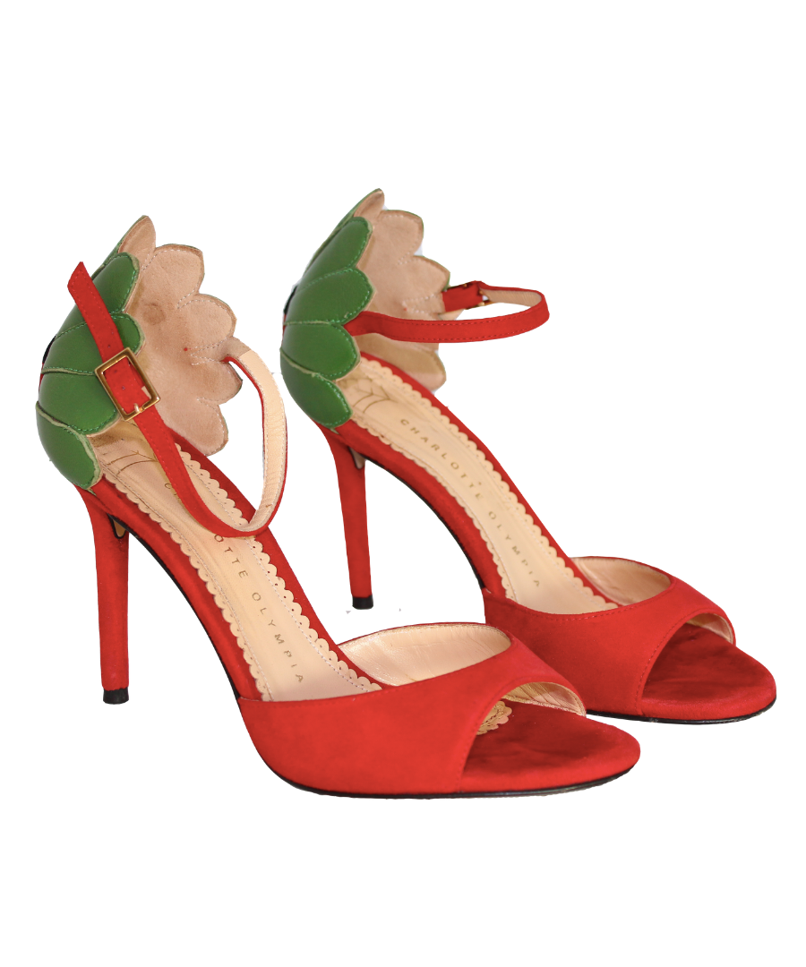 Charlotte Olympia Sandali rossi in camoscio dettaglio coccinella - N. 36 - lesleyluxuryvintage