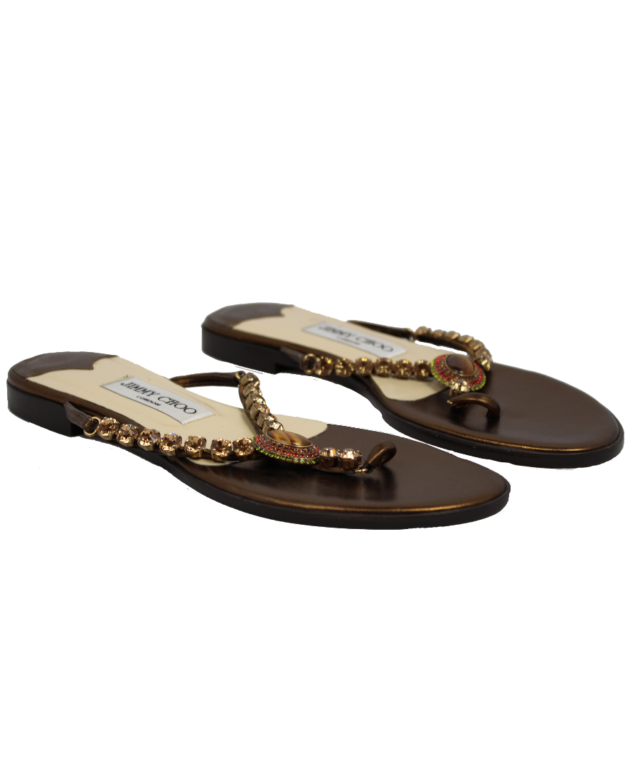 Jimmy Choo infradito in bronzo con pietre e strass - N. 37 - lesleyluxuryvintage