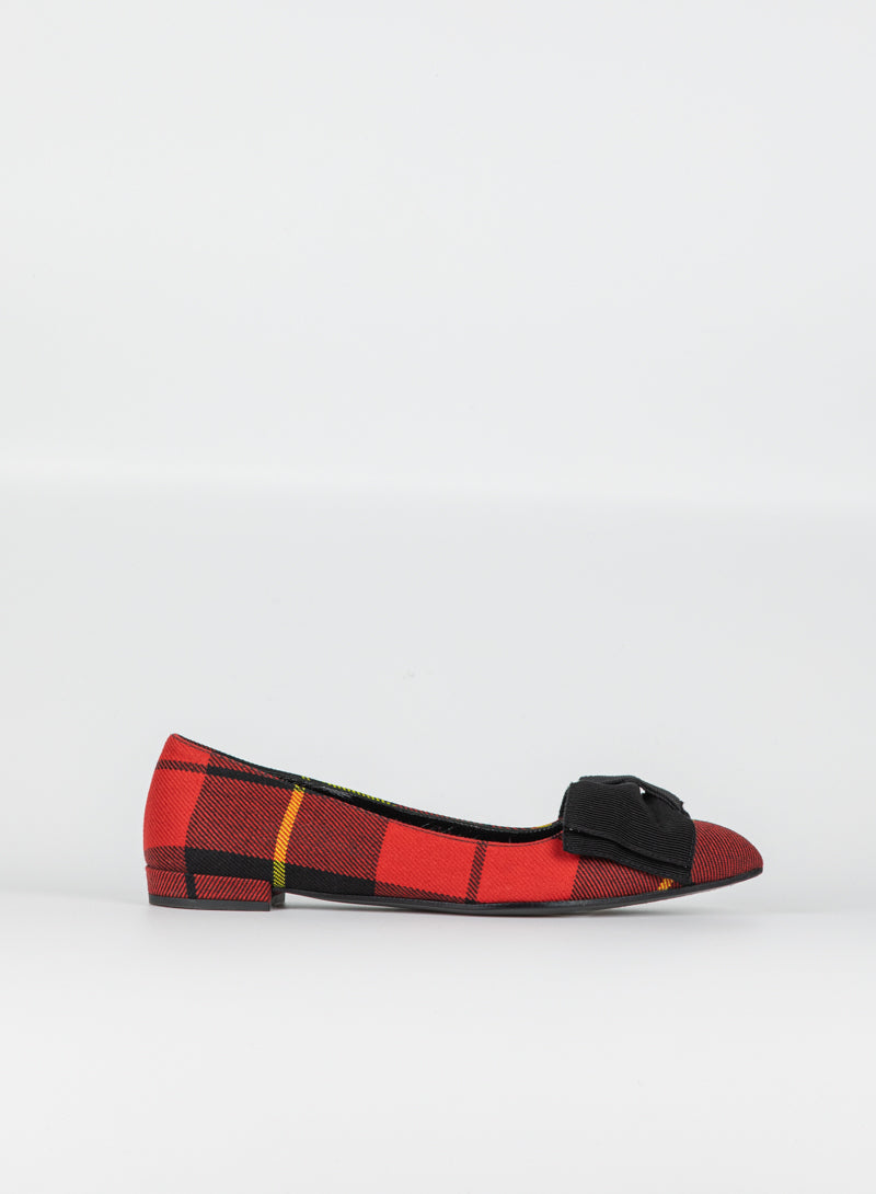 Prada Ballerine in tartan rosso con fiocco - N. 36 ½