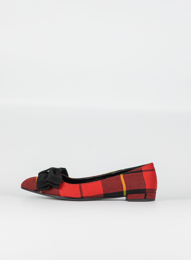 Prada Ballerine in tartan rosso con fiocco - N. 36 ½