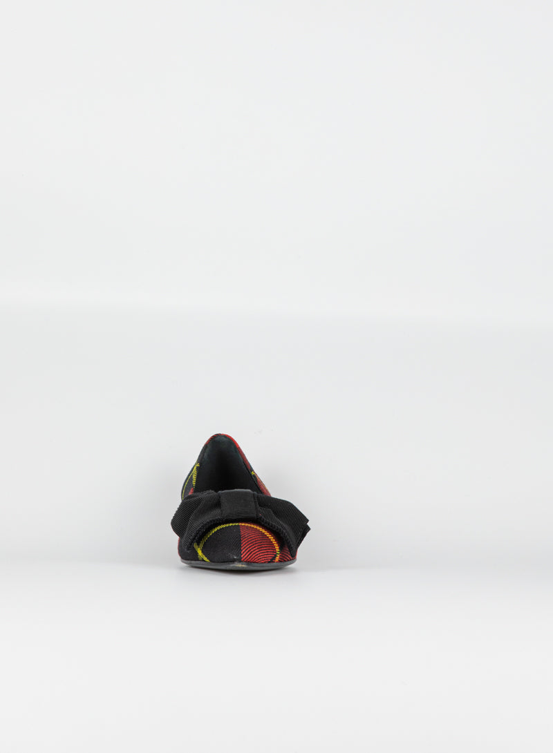 Prada Ballerine in tartan rosso con fiocco - N. 36 ½