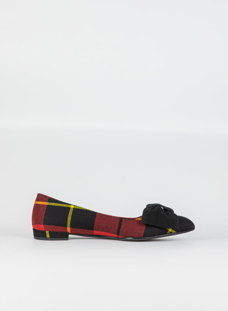 Prada Ballerine in tartan rosso con fiocco - N. 36 ½
