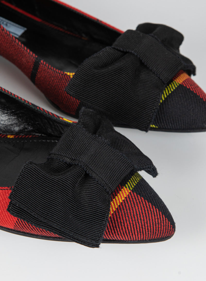 Prada Ballerine in tartan rosso con fiocco - N. 36 ½