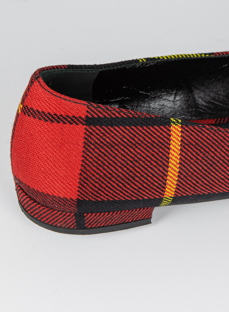 Prada Ballerine in tartan rosso con fiocco - N. 36 ½