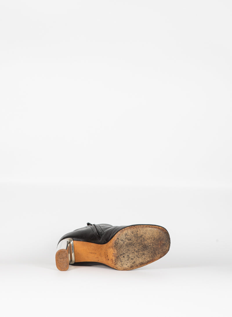 CELINE Stivaletti in pelle nera con tacco argento - N. 38