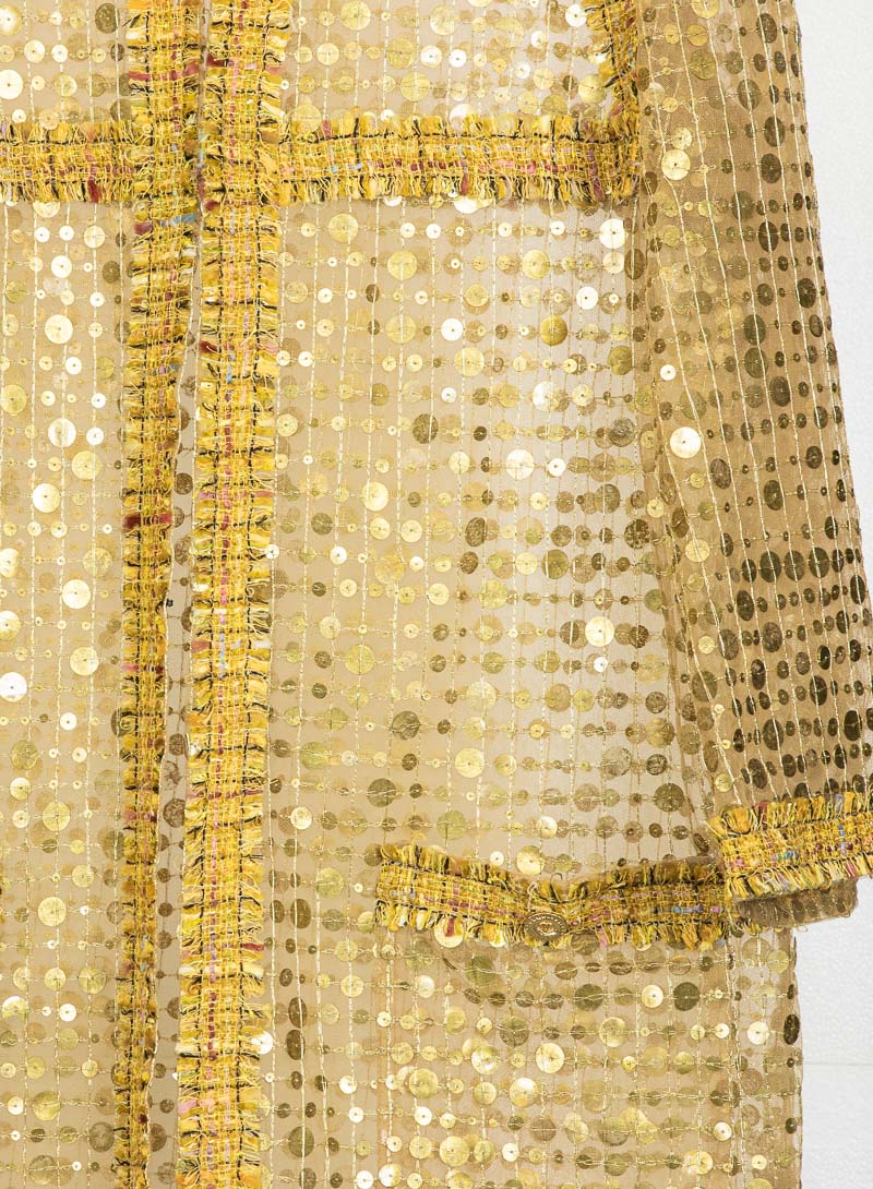 Chanel Gold sequined tulle duster coat - Size. 44