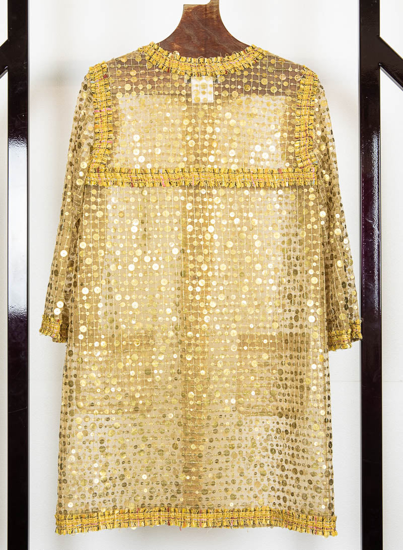 Chanel Gold sequined tulle duster coat - Size. 44
