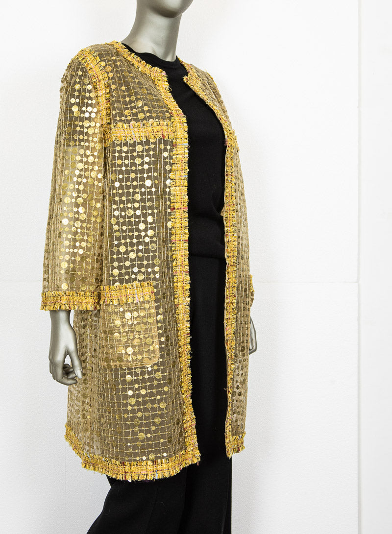 Chanel Gold sequined tulle duster coat - Size. 44