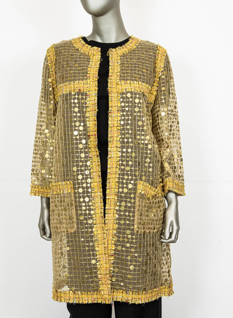 Chanel Gold sequined tulle duster coat - Size. 44