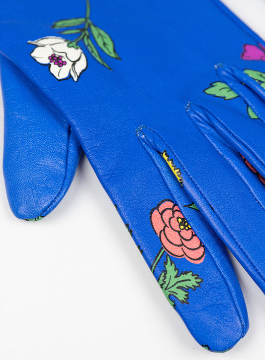 Balenciaga Electric blue leather gloves with flowers