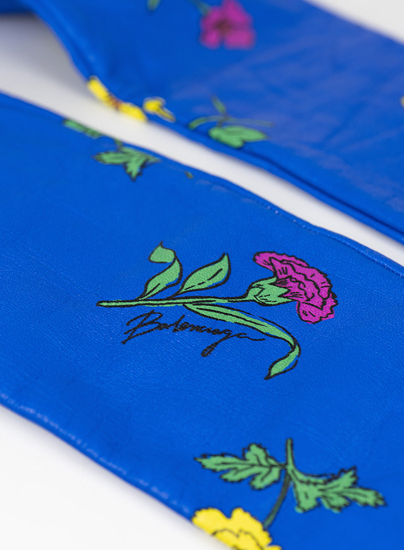 Balenciaga Electric blue leather gloves with flowers