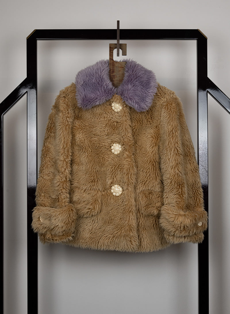 Miu Miu Beige and lilac teddy coat - Size. 38