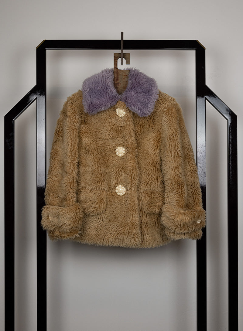 Miu Miu Beige and lilac teddy coat - Size. 38