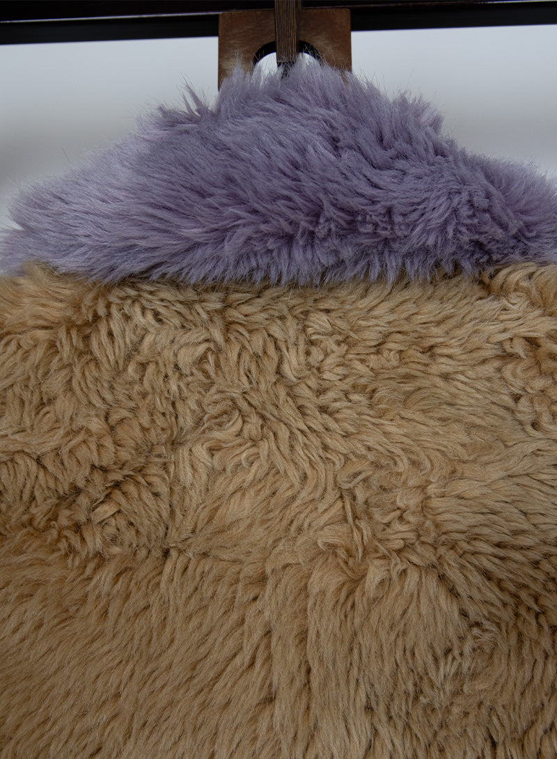 Miu Miu Beige and lilac teddy coat - Size. 38