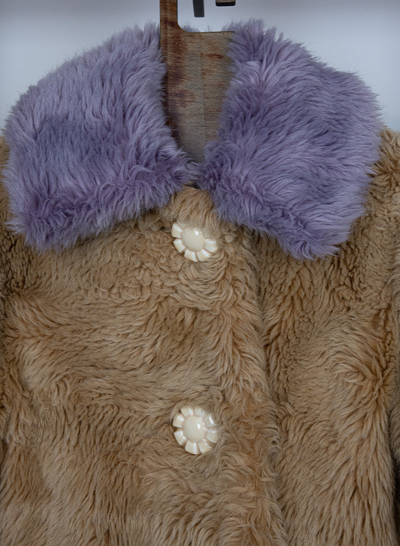 Miu Miu Beige and lilac teddy coat - Size. 38