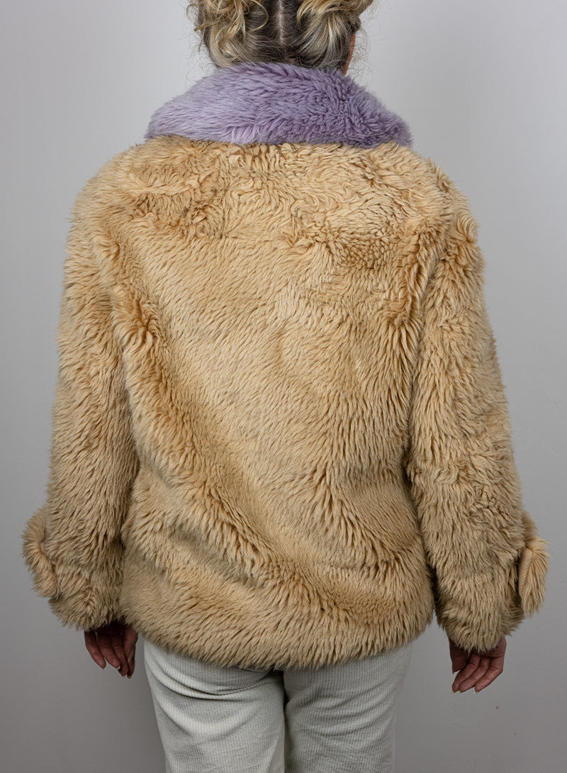 Miu Miu Beige and lilac teddy coat - Size. 38